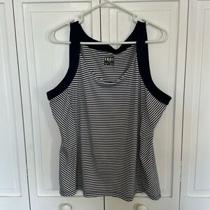 Navy and white striped golf top